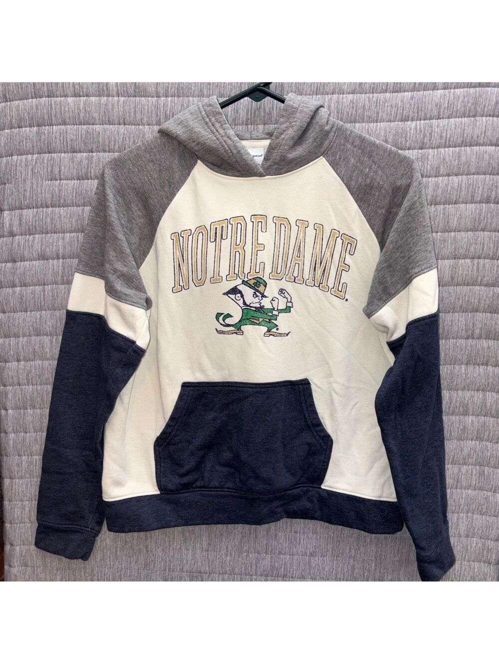 Champion Notre Dame Colorblock Pullover Hoodie Unisex XS Gray Cream Navy Blue